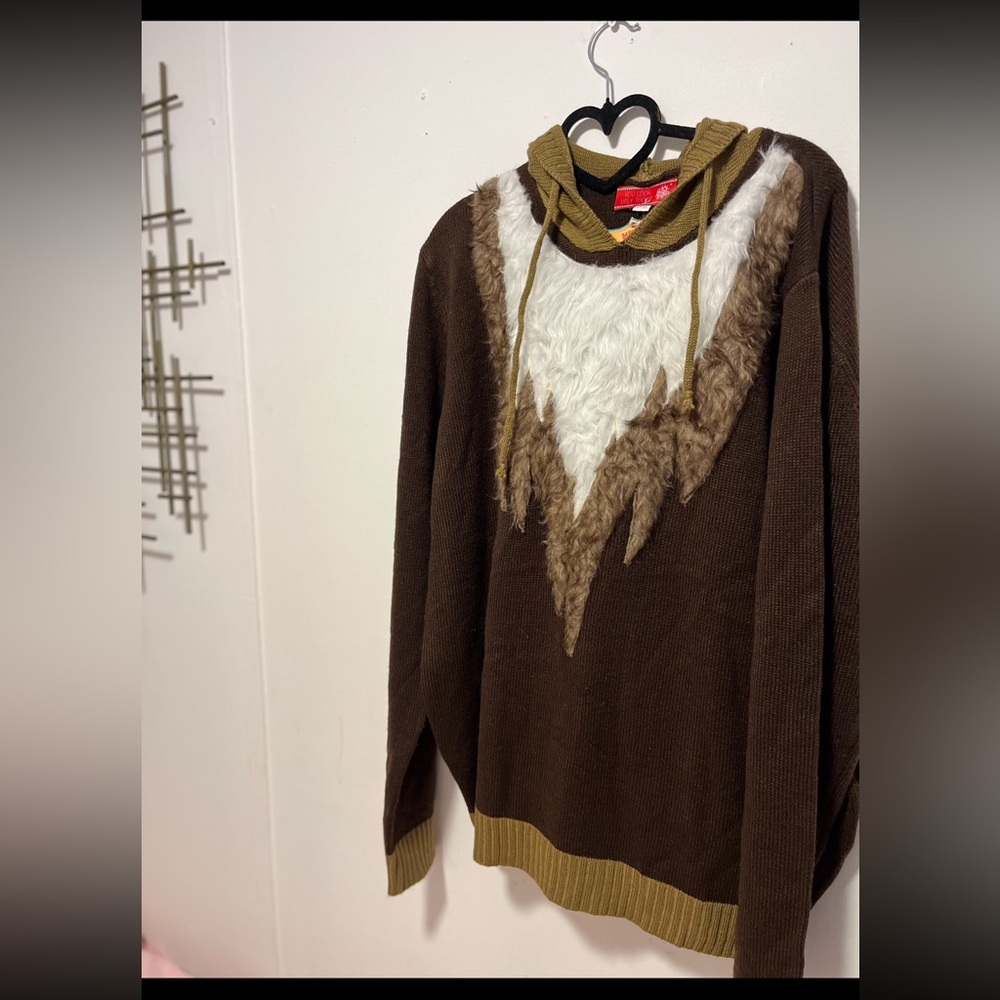 NWT You Look Ugly Today Brown and White Hooded Sweater with Faux Fur Detail